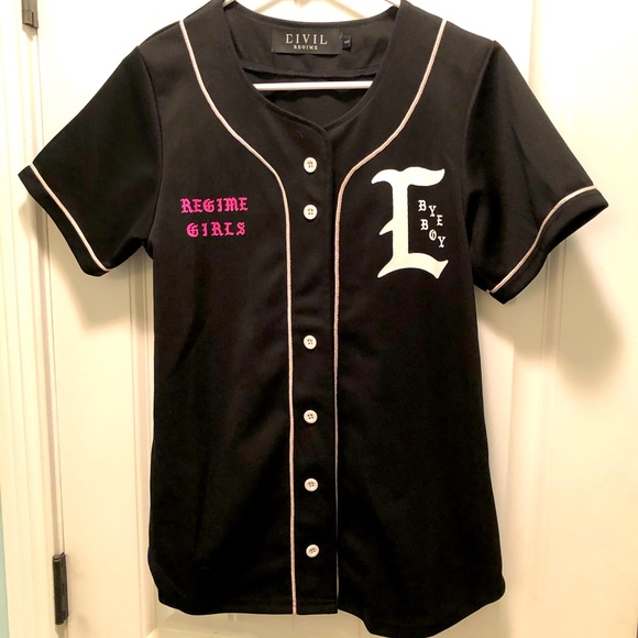 Civil Regime girls Bye Boy Logo Jersey Black Sz S - Picture 1 of 3